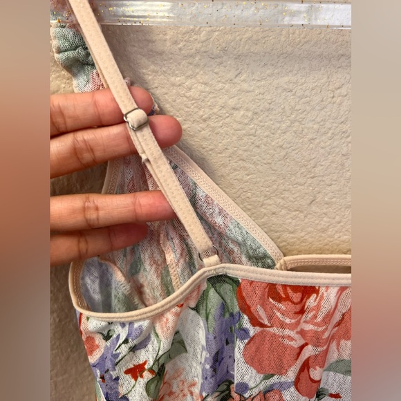 Floral Vintage Mesh Keyhole Ruffle Sleeve Strap 3D Flowers Babydoll Dress Size S - Picture 8 of 15